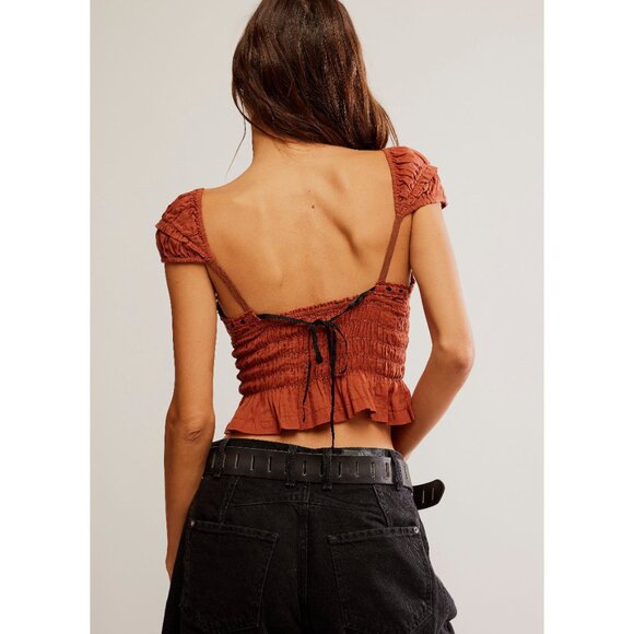 🎉LAST CHANCE🎉 FREE PEOPLE Sweet On You Crop Top / Maple Syrup - Picture 4 of 5